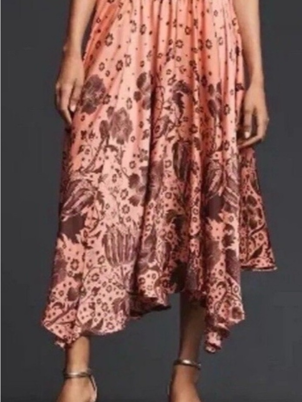 Anthropologie Pink Floral Handkerchief-Hem Maxi Skirt